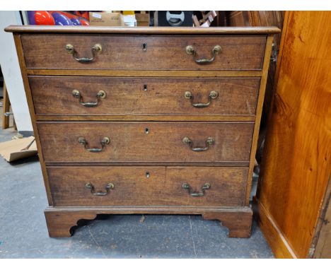 A GEORGE III MAHOGANY CHEST OF FOUR GRADED LONG DRAWERS ON BRACKET FEET.   W 81 x D 47 x H 80cms.