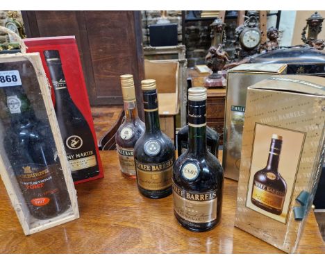 BRANDY AND PORT: FIVE AND A HALF BOTTLES OF THREE BARRELS BRANDY WITH TWO BOXED, TOGETHER WITH A BOXED BOTTLE OF REMY MARTIN 