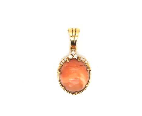 A DIAMOND AND HARDSTONE PENDANT. THE PENDANT BAIL A CLIP OVER, TO BE ADDITIONALLY WORN ON A PEARL STRAND. DROP 3.8cms. WEIGHT