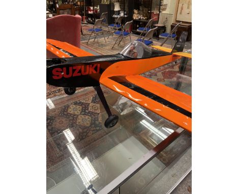 VINTAGE MODEL AIRCRAFT, SIG 4 STAR 40 R/C AIRPLANE WITH IRVINE NITRO ENGINE, 12V STARTER AND FUEL TANK.