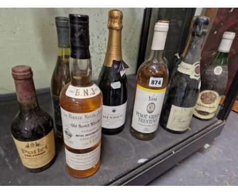 WINES, CHAMPAGNES AND WHISKY: TWO BOTTLES OF HENRIOT AND A BOTTLE OF GATAN BILLIARD NON VINTAGE CHAMPAGNE, THREE VARIOUS WHIT