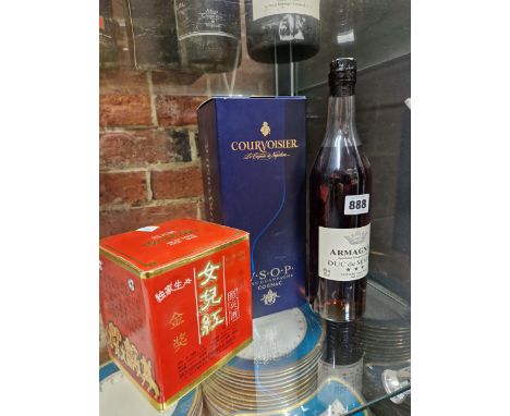 BRANDY: A BOXED BOTTLE OF COURVOISIER NAPOLEON COGNAC, A BOTTLE OF DUC DE SEVIAC ARMAGNAC TOGETHER WITH A BOX OF A 500ML BOTT