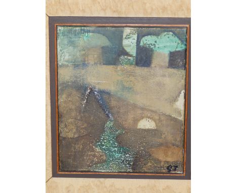 GWYNETH JOHNSTONE (1915-2010), ARR. LANDSCAPE 1962, OIL ON PANEL, INITIALLED LOWER RIGHT.   30.5 x 25cms.