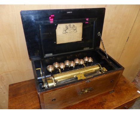 A SWISS BELLS IN SIGHT MUSIC BOX PLAYING TEN AIRS ON A 33cms SPLIT COMB WITH CELESTE, THE CASE WITH MARQUETRY ON A ROSEWOOD G