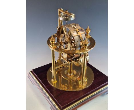 A. BERGAMASCO 2010 AFTER JOHN JOSEPH MERLIN IN 1776, A SKELETON BAND CLOCK WITH FUSEE DRIVE AND UNDER A GLASS DOME, THE CLOCK