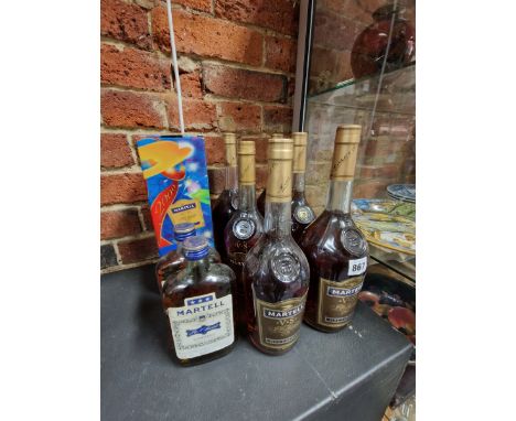 BRANDY:  THREE BOTTLES, ONE BOXED, FOUR LITRE BOTTLES AND TWO HALF BOTTLES OF MARTELL 