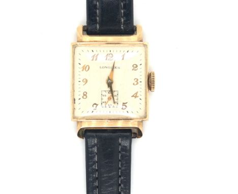 A VINTAGE LONGINES MANUAL WOUND WRIST WATCH. BEARS MONOGRAM MMR. UNHALLMARKED, STAMPED 14K, 585 TO REVERSE OF BACK CASE, ASSE
