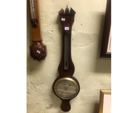 A GEORGE III SHELL AND ROSETTE INLAID MAHOGANY WHEEL BAROMETER BY TORRE OF LONDON, A MERCURY THERMOMETER MOUNTED ABOVE THE SI