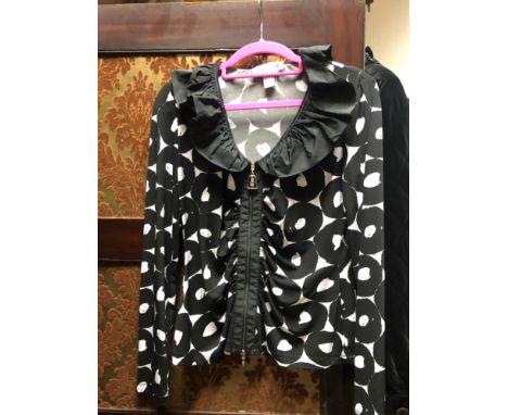 A LADIES CROPPED VELVET JACKET BY ESCADA BY MARGARETHA LEY (SIZE 36), TOGETHER WITH A JOSEPH RIBKOFF EVENING DRESS (SIZE 12) 