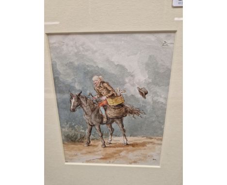 SIR ROBERT FRANKLAND-RUSSELL ( 1784-1849), A WINDSWEPT HORSEMAN GOING TO MARKET, WATERCOLOUR, INITIALLED F R LOWER LEFT.   18