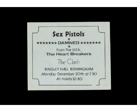 Sex Pistols / Punk Rock, Anarchy In The UK Tour - Original concert ticket for The Bingley Hall, Birmingham Monday 20th Decemb