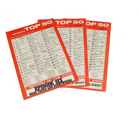 Britain's Top 50 Singles, three original record shop posters by Record Retailer for March 3rd, August 18th and November 17th 