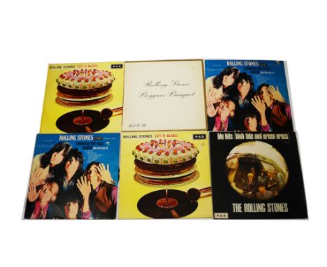Rolling Stones, 7 Israeli release Rolling Stones LPs. Beggars Banquet, Through The Past (2 copies), High Tide..(2 copies) and