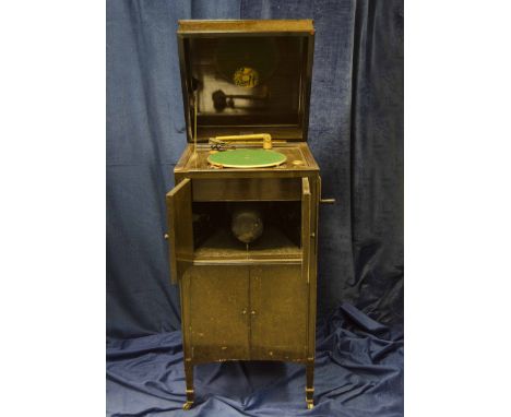 Cabinet gramophone: a Cliftophone cabinet gramophone with Cliftophone soundbox (stylus bar detached), Patent Tubular Amplifie