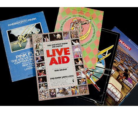 Concert Programmes, five Pink Floyd Knebworth 1975, Rolling Stones/Lynyrd Skynyrd Knebworth 1976, Wings 1979, Live Aid 1985 1