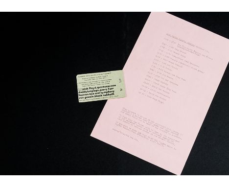 Pink Floyd, Original typed single sheet programme for The Cardiff Arts Centre Project Benefit Event, at The Sophia Gardens Pa