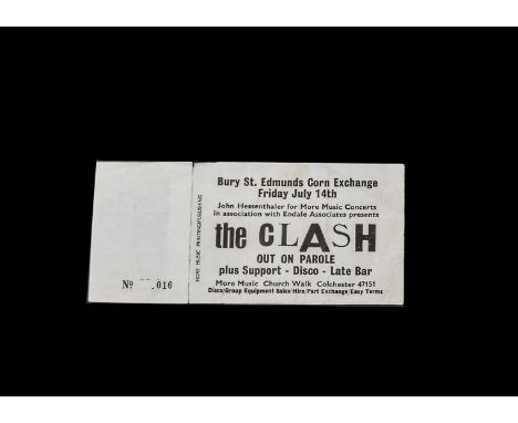 The Clash / Punk Rock, Original unused concert ticket for The Bury St. Edmunds Corn Exchange, Friday July 14th 1978, this dat