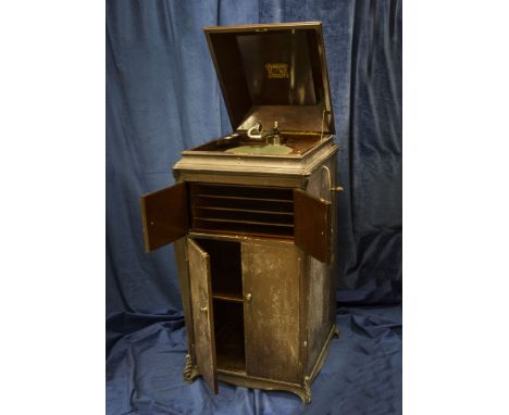 Cabinet gramophone: An HMV Model 12 cabinet grand gramophone, with full-width internal horn, Exhibition soundbox No, 562658, 