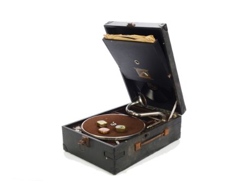 Portable gramophone: an HMV Model 101J, with No 4 soundbox, in black case 