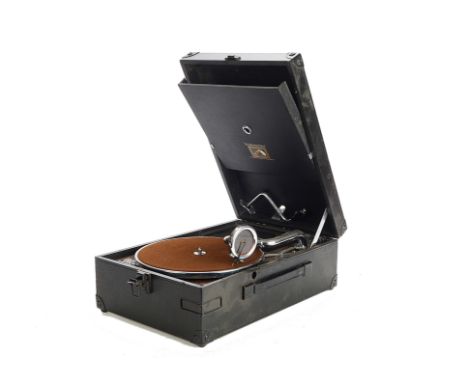 Portable gramophone: an HMV Model 101N, No. 1010096431, with No. 4 soundbox, 270 motor and chromium-plated  fittings, in blac