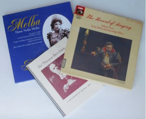 Vinyl box sets: Melba, Her First Recordings, with leaflet and CD; The Record of Singing, Vol 4, 1939 – end of 78 era; and a B