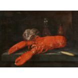 George William Sartorius: Stillleben mit Hummer, Brot, Messer und Fläschchen auf einer Steinplatte