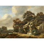 Cornelis Gerritsz. Decker: Bauernkate am Fluss mit Angler