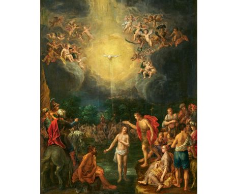 VAN NIEULANDT, ADRIAEN1586 Antwerpen - 1658 AmsterdamTitel: Die Taufe Christi im Jordan. Datierung: Um 1657.Technik: Öl auf H