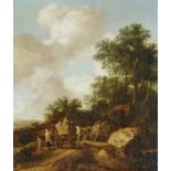 Pieter de Molijn: Landschaft mit zwei Bauernwagen und Fußgängern auf einem Weg