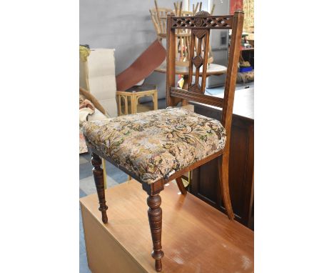 A Tapestry Seated Edwardian Side Chair with Pierced Top Rail and Splat 