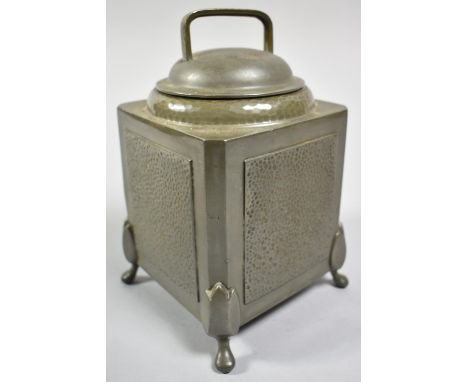 An Art Deco Pewter Tea Caddy or Biscuit Barrel with Lid, 20cm high 