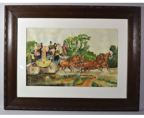 A Framed Watercolour Depicting Stagecoach, Signed E R Haines, June 24 1920, 51x33cm 