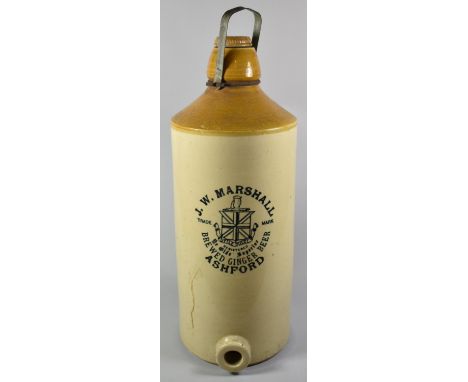 A Vintage Stoneware Ginger Beer Flagon for J W Marshall, Ashford, Missing Base Tap, 65cm High 