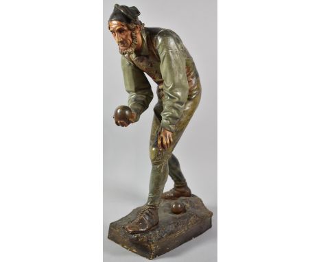 A Large Continental Cold Painted Ceramic Study of Gent Playing Bowls, 48cm High 