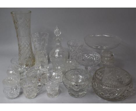 A Collection of Various Cut and Moulded Glassware to comprise Vases, Tankard, Bowls, Decanter Etc 