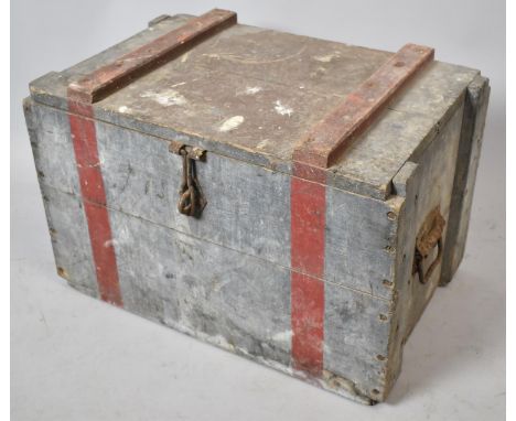 A Vintage Wooden Ammunition Box with Metal Carrying Handles, 60cm wide 