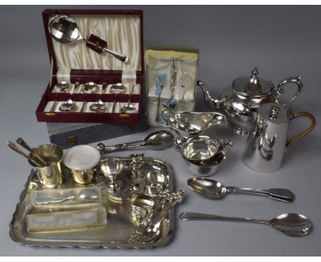 A Collection of Various Silver Plated Items to include Childrens Christening Set, Teapot, Hot Water Pots Etc 