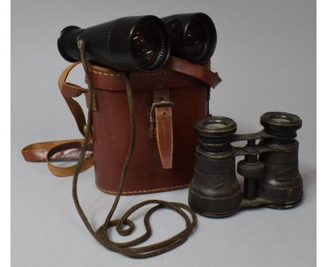 A Pair of Vintage Leather Cased Binoculars by Taylor-Hobson Together with a Pair of Late Victorian Examples 