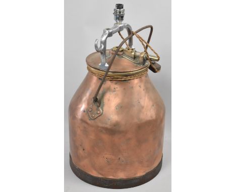 A Vintage Copper Milking Unit Now Converted to Novelty Lamp, 54cm High 