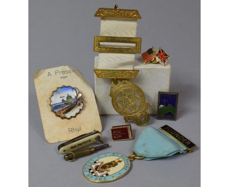 A Collection of Vintage Enamelled Ephemera to Include St Alphege Lodge No.283 Masonic Jewel Plus One Other, Pocket Watch Key,