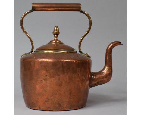 A Late Victorian/Edwardian Copper Kettle with Acorn Finial, 25cm High 