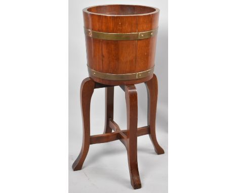 A Mid 20th Century Brass Banded and Coopered Planter on Stand, 71cm high 
