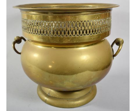A Brass Two Handled Planter with Pierced Border, 35cm Diameter 