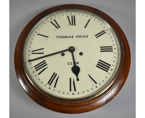 A Circular School Clock, the White Enamel Dial Inscribed "Thomas Price, Clun", 38cm Diameter 