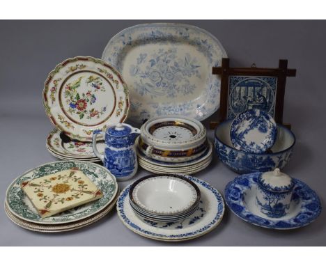 A Collection of Various Transfer Printed Ceramics to include Blue and White Plates, Abey Pattern Hot Water Jug, Lidded Sugar 