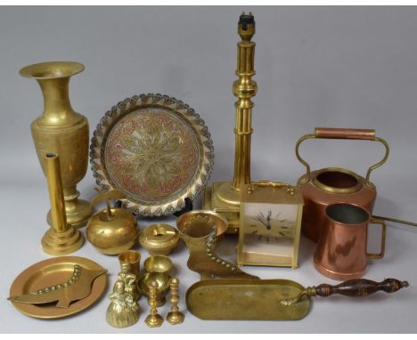 A Collection of Various Metalwares to comprise Heavy Brass Table Lamp Base, Various Brass Fireside Ornaments, Brass Vase Etc 