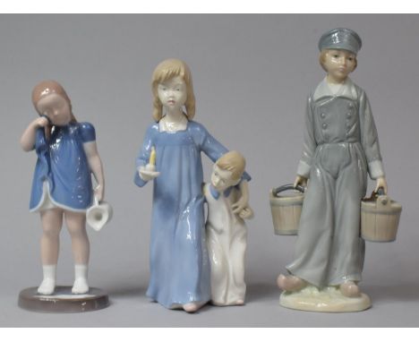 A Collection of Three Figural Ornaments to Include Lladro, Royal Copenhagen and Continental Children with Candle, 22cm high 