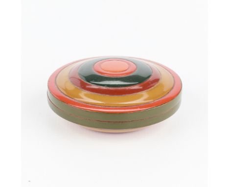 Edo to Meiji period Japanese striped and lacquered komo kogo, or spinning top incense box, 18th to early 19th century.Height: