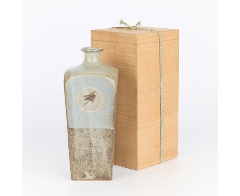 Tatsuzo Shimaoka (Japanese, 1919-2007). Stoneware ceramic jar of square form with a slight taper and a short, everted neck an
