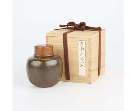 Japanese ko-seto chaire tea caddy of maratsubo (round) form, Edo period ca. 18th to early 19th century. With a later fitted c